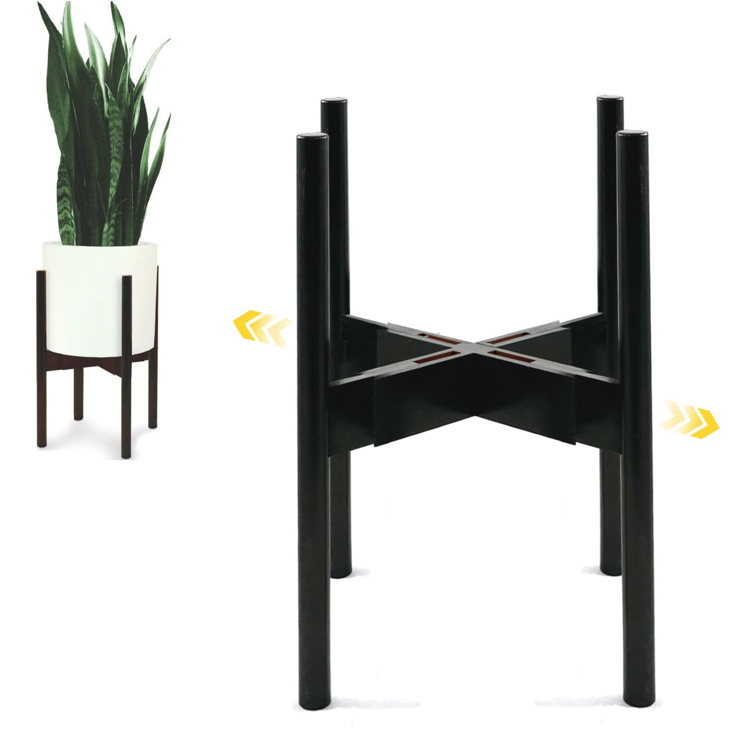 Fox & Fern Mid Century Plant Stand — 10 Inch Fixed Size Wooden Plant Stand for Indoor Planters (Not Included) - Raised Flower Pot Holder for Indoors - Plug In Design - Two Height Options - Acacia