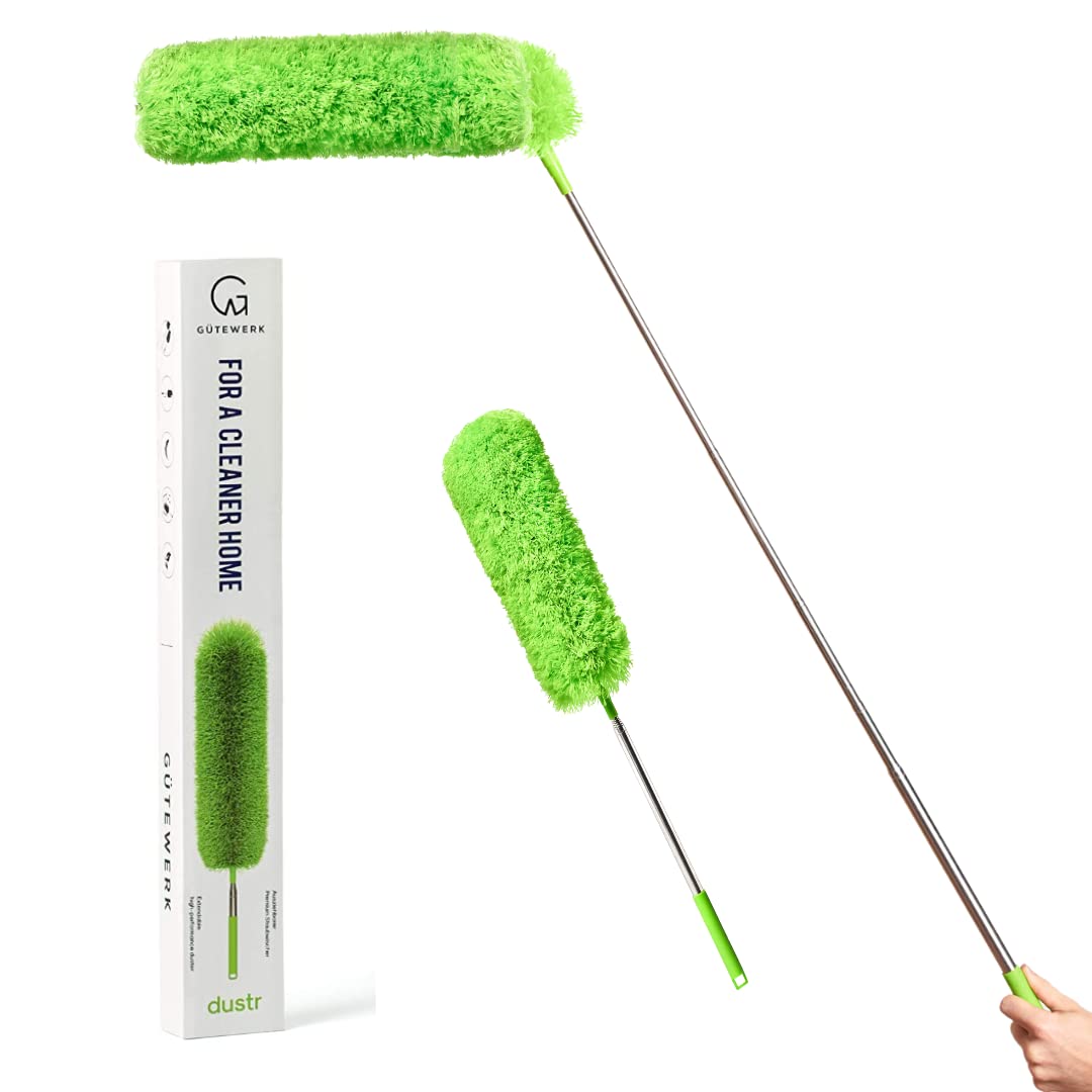 Extendable Microfiber Feather Duster, Feather Dusters for Cleaning, Ceiling Fan Dust and Cobweb Cleaner - Electrostatic Bendable Head - up to 55 Inch