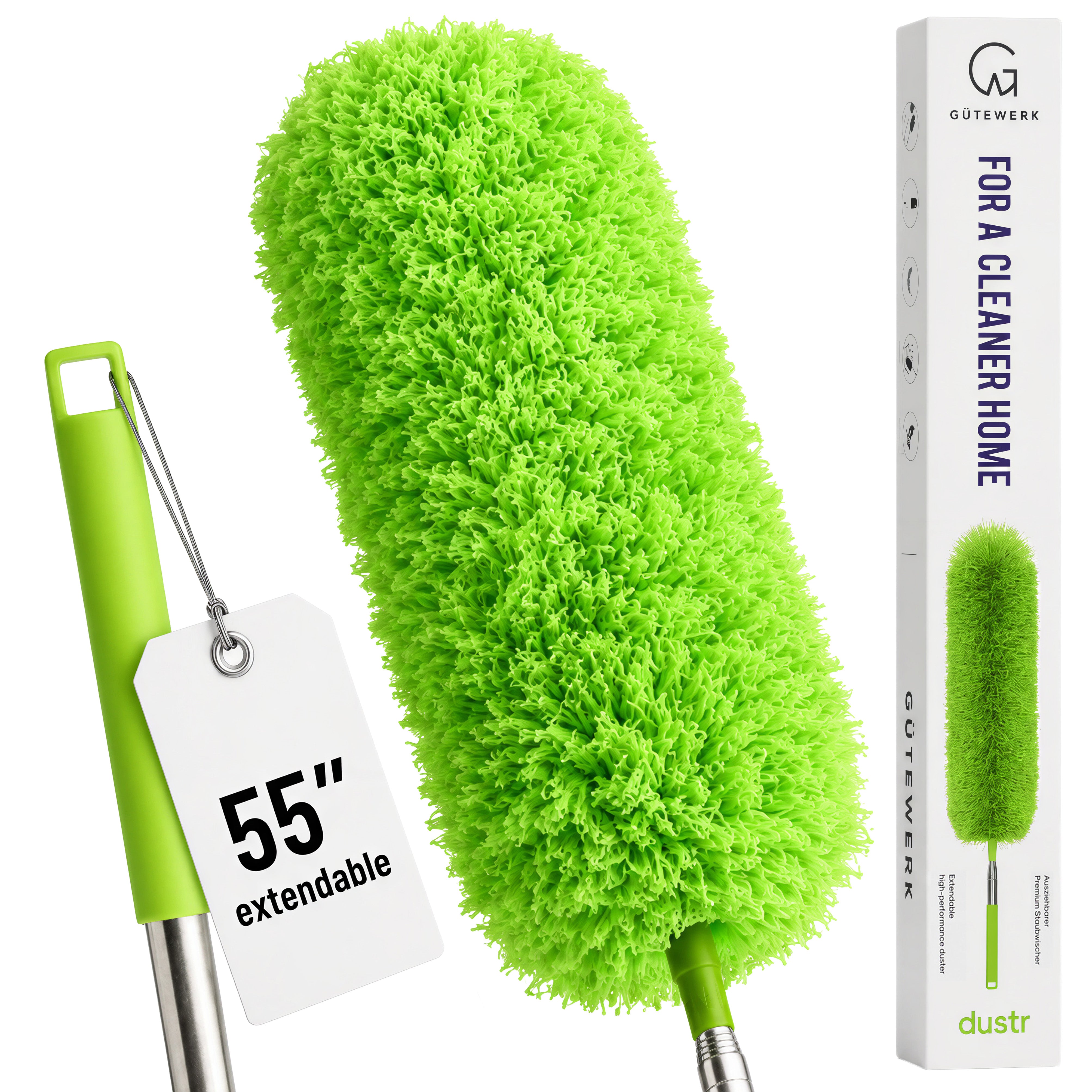 Extendable Microfiber Feather Duster, Feather Dusters for Cleaning, Ceiling Fan Dust and Cobweb Cleaner - Electrostatic Bendable Head - up to 55 Inch