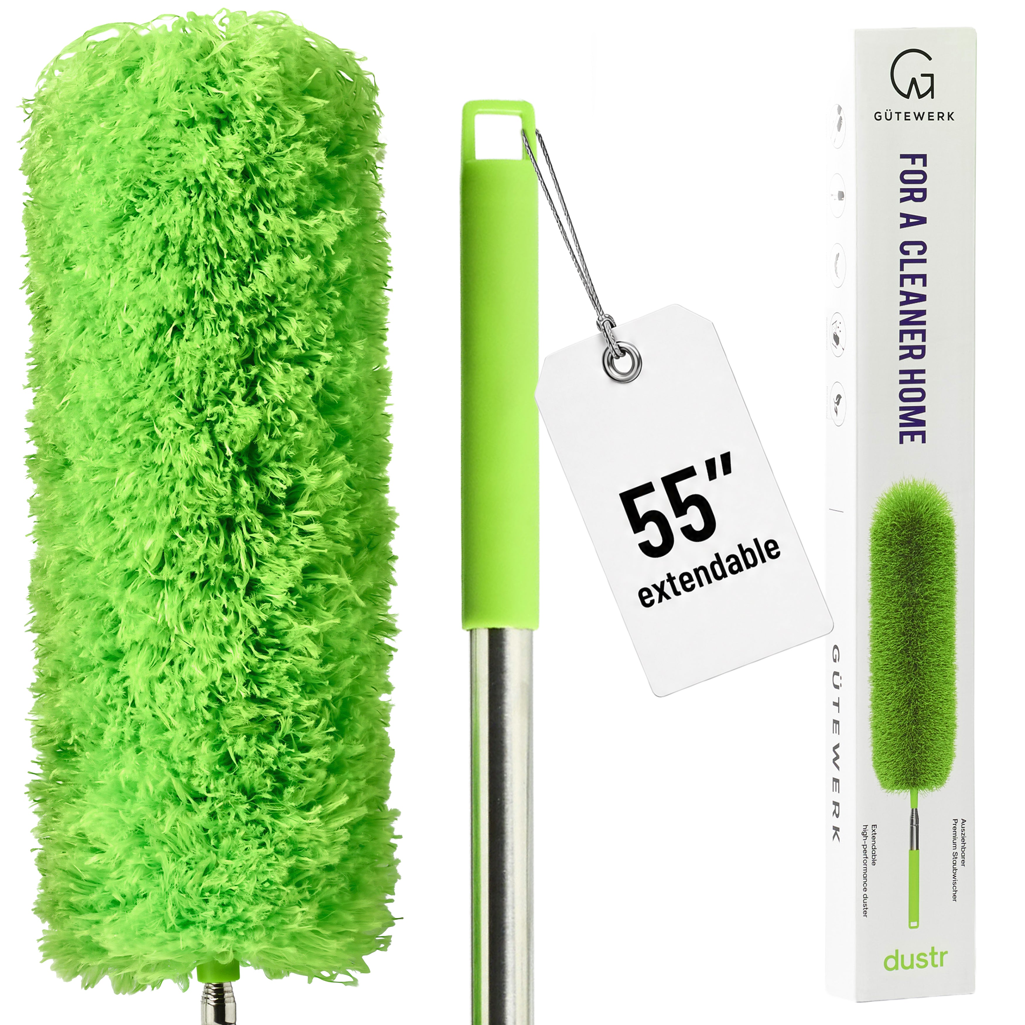 Extendable Microfiber Feather Duster, Feather Dusters for Cleaning, Ceiling Fan Dust and Cobweb Cleaner - Electrostatic Bendable Head - up to 55 Inch