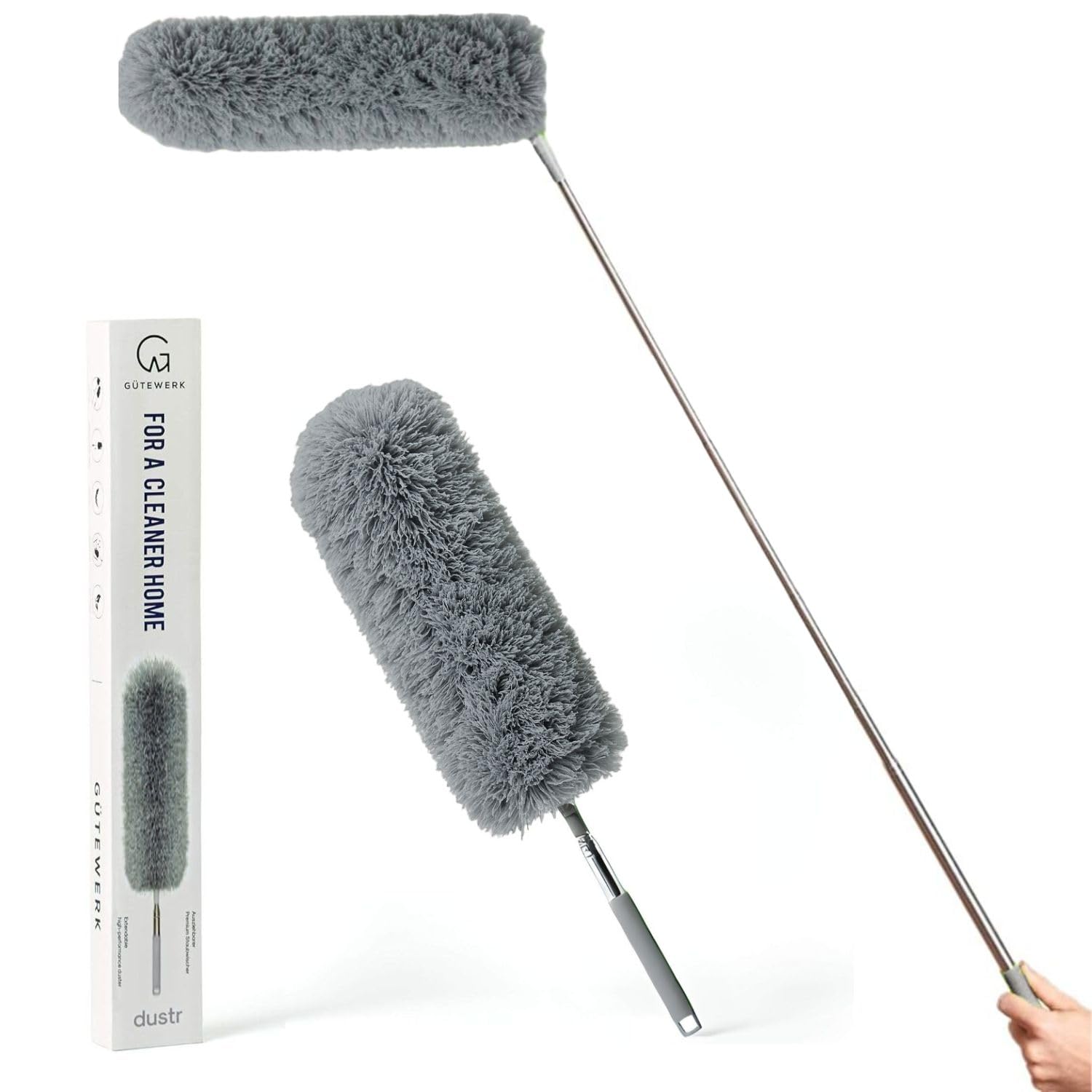 Extendable Microfiber Feather Duster, Feather Dusters for Cleaning, Ceiling Fan Dust and Cobweb Cleaner - Electrostatic Bendable Head - up to 55 Inch