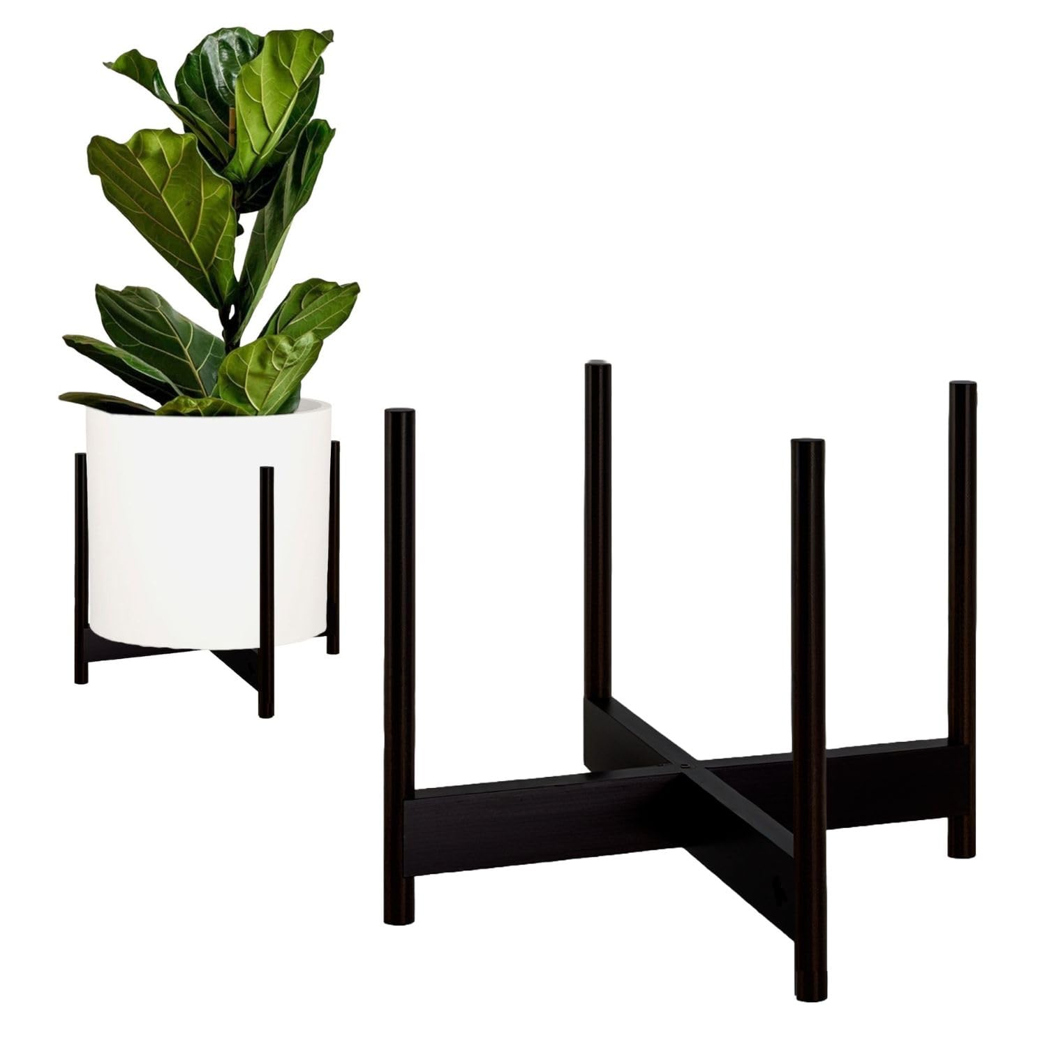 Fox & Fern Mid Century Plant Stand — 10 Inch Fixed Size Wooden Plant Stand for Indoor Planters (Not Included) - Raised Flower Pot Holder for Indoors - Plug In Design - Two Height Options - Acacia