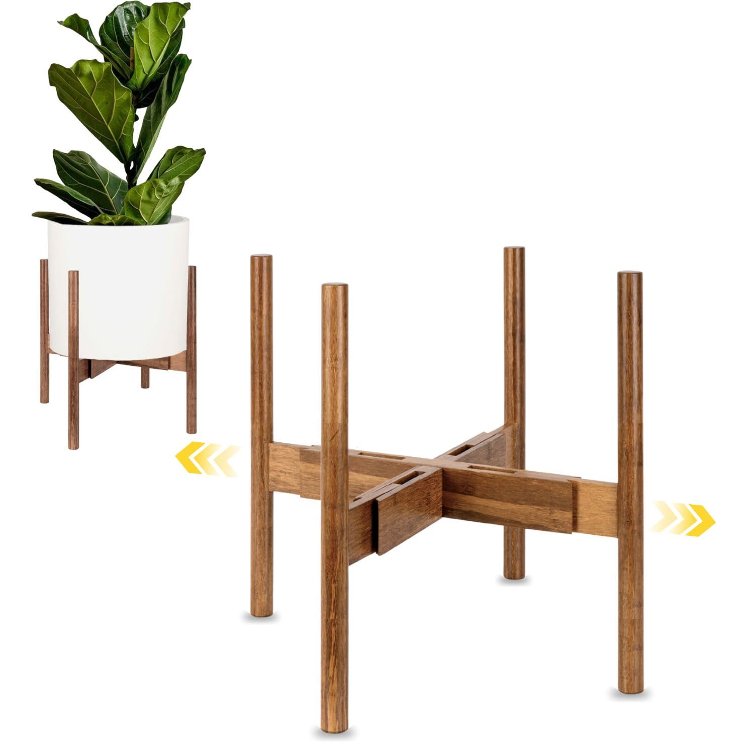 Fox & Fern Mid Century Plant Stand — 10 Inch Fixed Size Wooden Plant Stand for Indoor Planters (Not Included) - Raised Flower Pot Holder for Indoors - Plug In Design - Two Height Options - Acacia