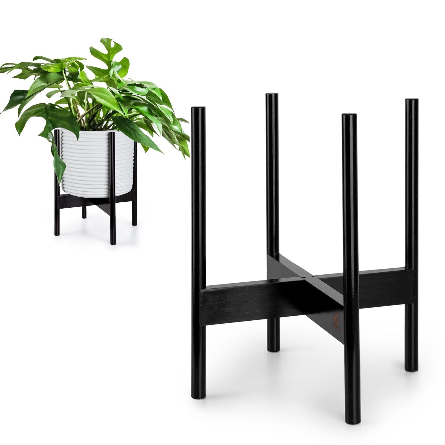 Fox & Fern Mid Century Plant Stand — 10 Inch Fixed Size Wooden Plant Stand for Indoor Planters (Not Included) - Raised Flower Pot Holder for Indoors - Plug In Design - Two Height Options - Acacia