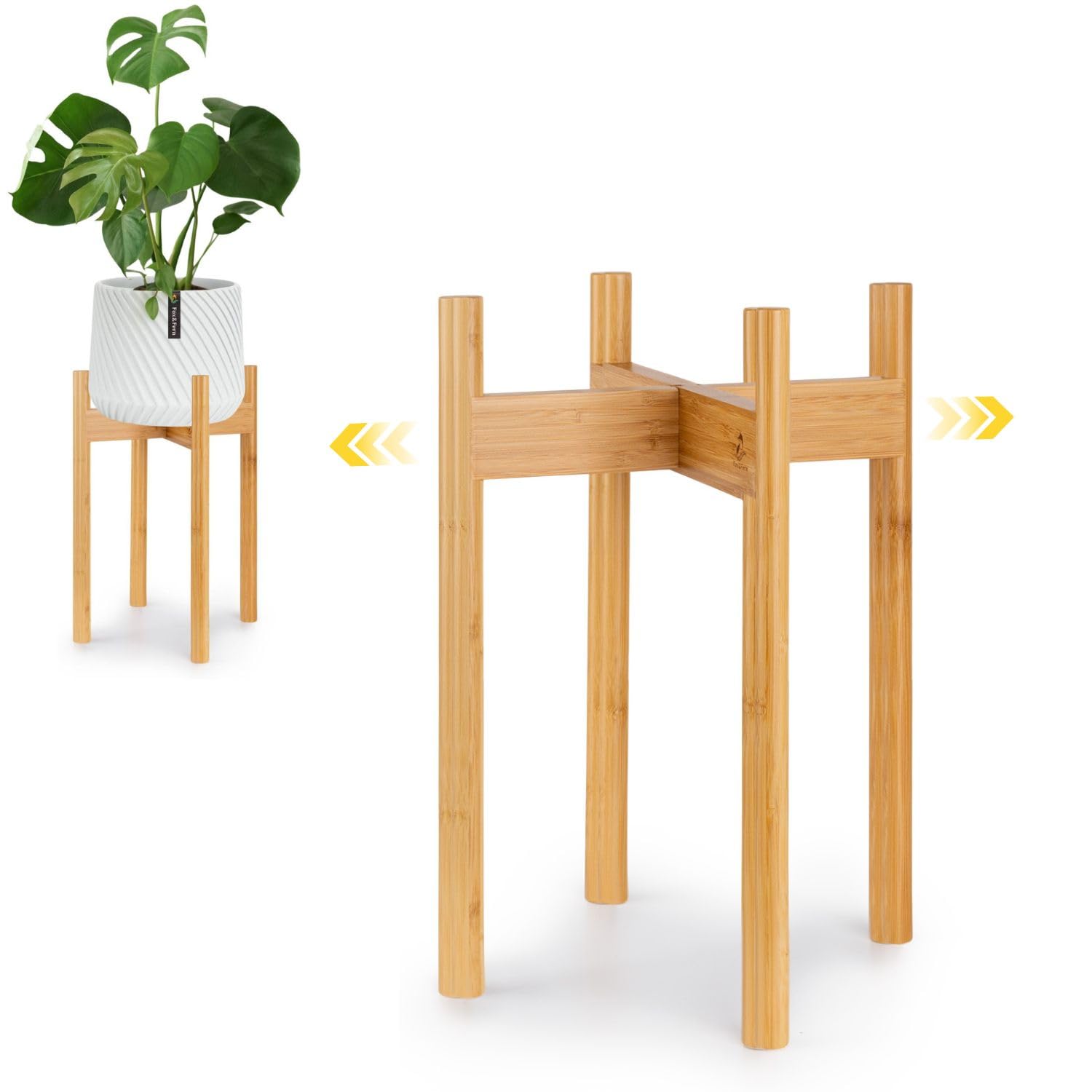 Fox & Fern Mid Century Plant Stand — 10 Inch Fixed Size Wooden Plant Stand for Indoor Planters (Not Included) - Raised Flower Pot Holder for Indoors - Plug In Design - Two Height Options - Acacia