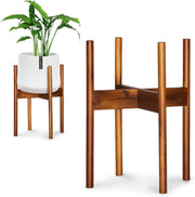 Fox & Fern Mid Century Plant Stand — 10 Inch Fixed Size Wooden Plant Stand for Indoor Planters (Not Included) - Raised Flower Pot Holder for Indoors - Plug In Design - Two Height Options - Acacia