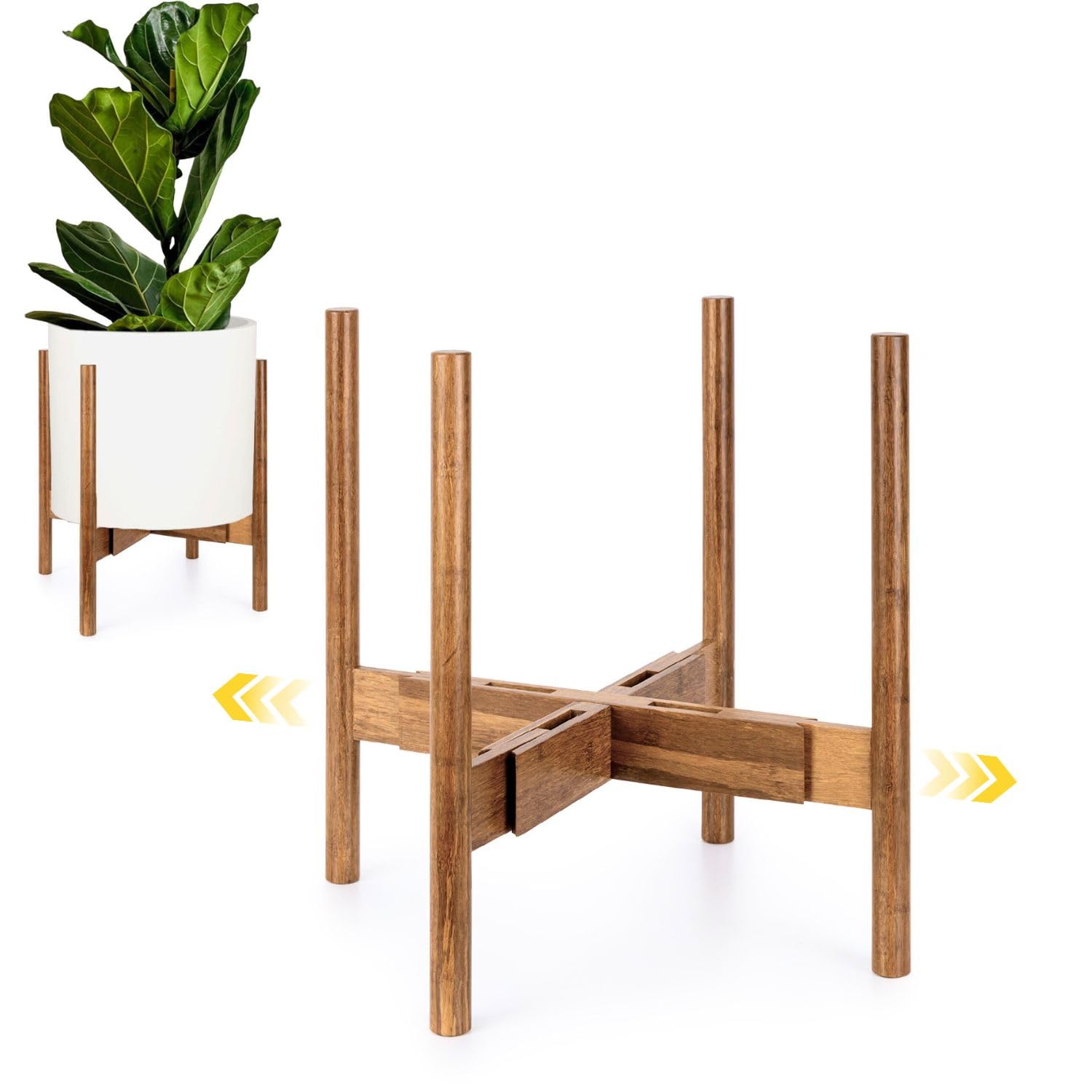 Fox & Fern Mid Century Plant Stand — 10 Inch Fixed Size Wooden Plant Stand for Indoor Planters (Not Included) - Raised Flower Pot Holder for Indoors - Plug In Design - Two Height Options - Acacia