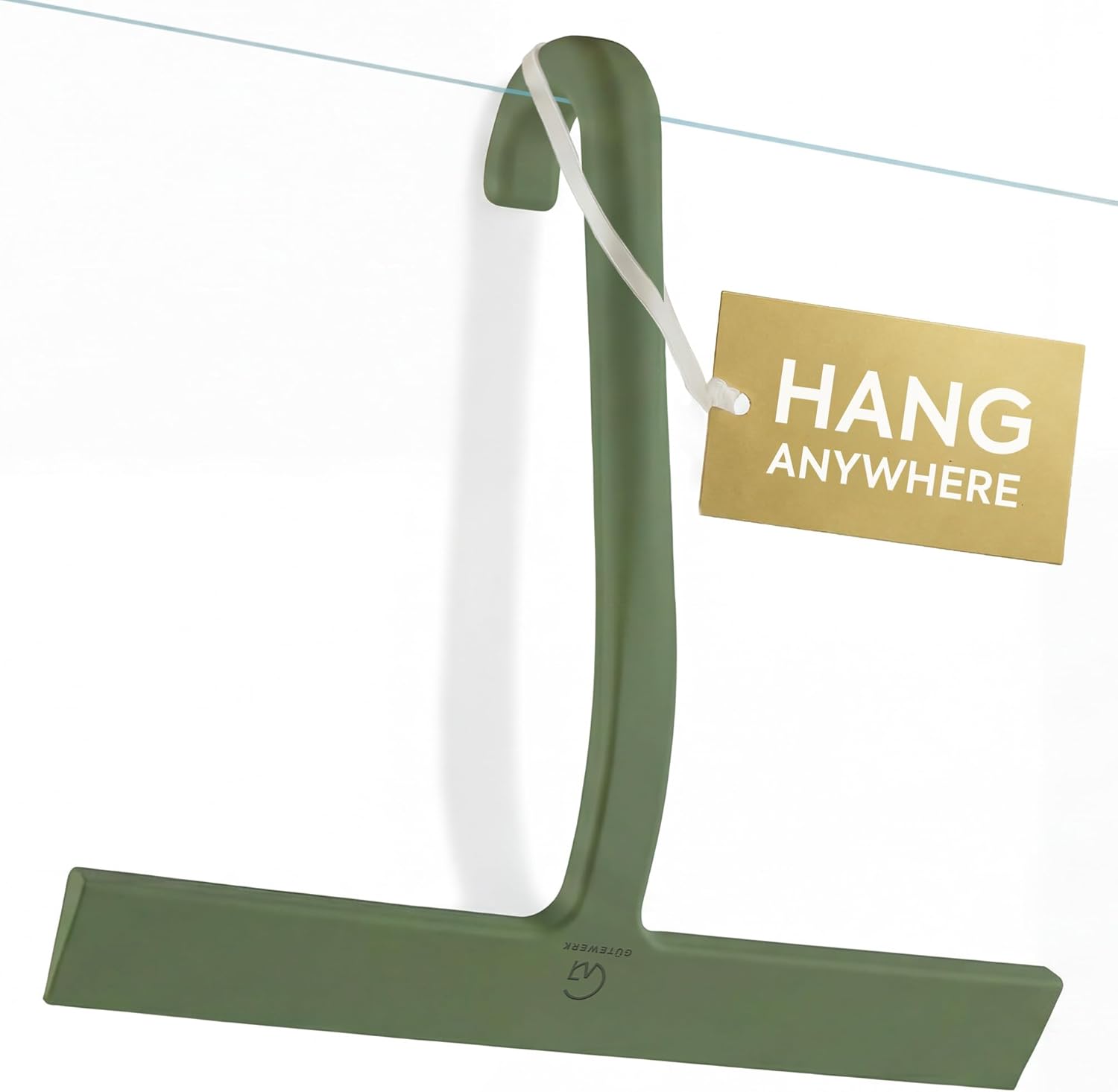 GÜTEWERK Shower Squeegee for Glass Doors – Bathroom Squeegee for Shower Glass & Tile Walls, Streak-Free & No-Squeak Silicone Blade, Stainless Steel Core, Hang Hook + Suction Cup, Green, 10 Inch