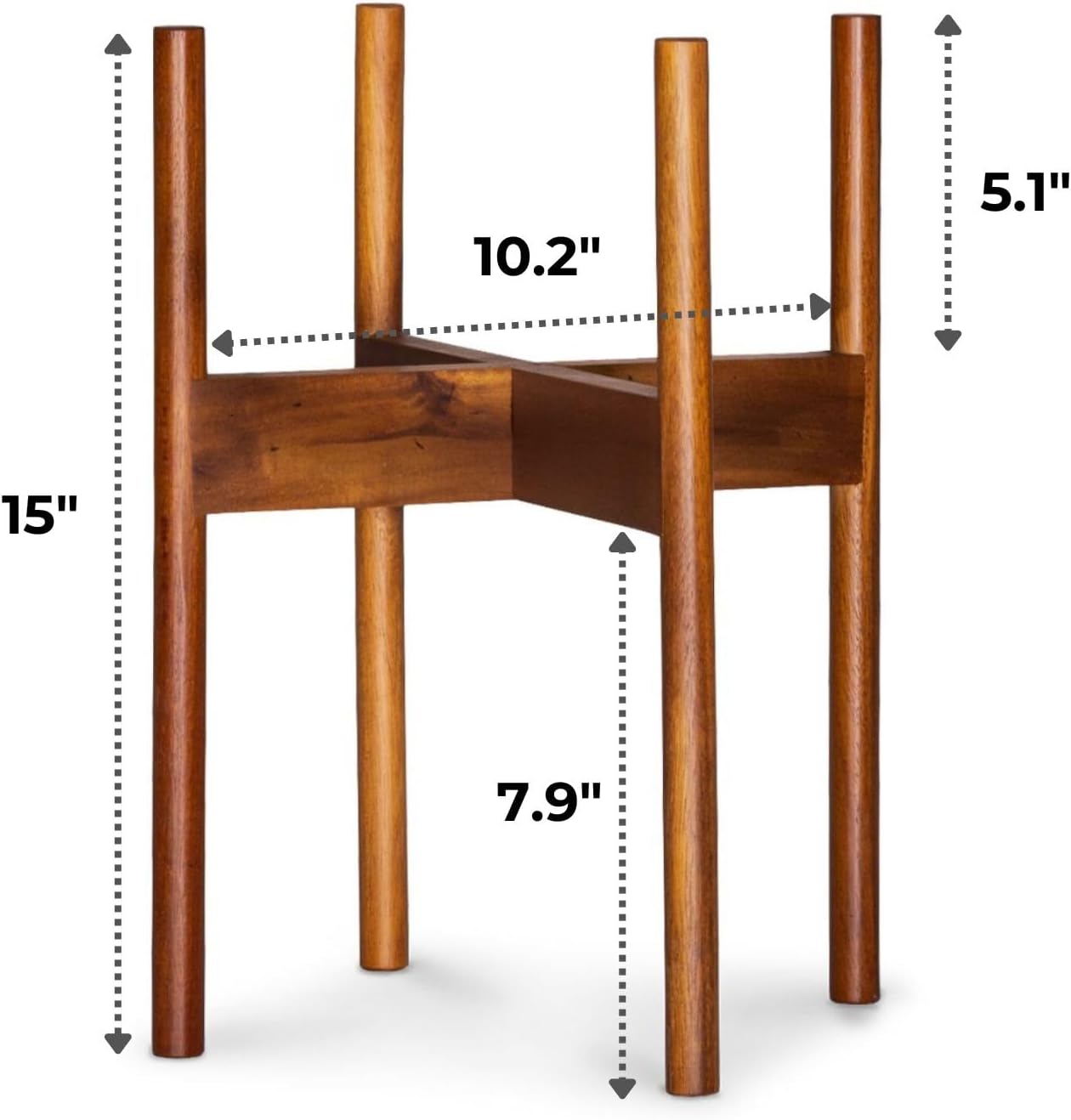 Fox & Fern Mid Century Plant Stand — 10 Inch Fixed Size Wooden Plant Stand for Indoor Planters (Not Included) - Raised Flower Pot Holder for Indoors - Plug In Design - Two Height Options - Acacia