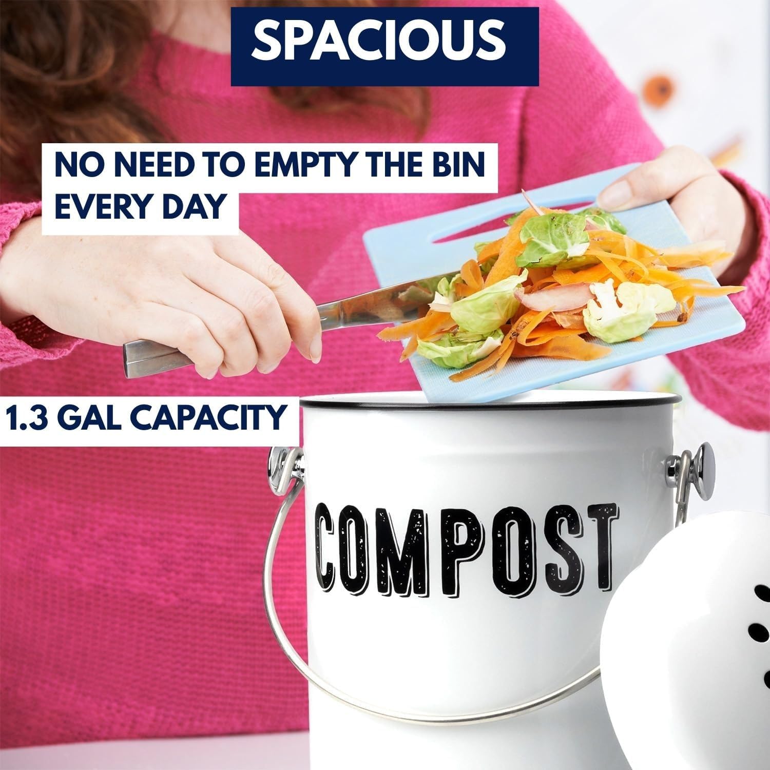 Granrosi Countertop Compost Bin Kitchen, 1.3 Gallon Stainless Steel Indoor Compost Bucket with Lid – Farmhouse Design, Odorless & Rust-Free Counter Pail with Carry Handle and 3 Charcoal Filters