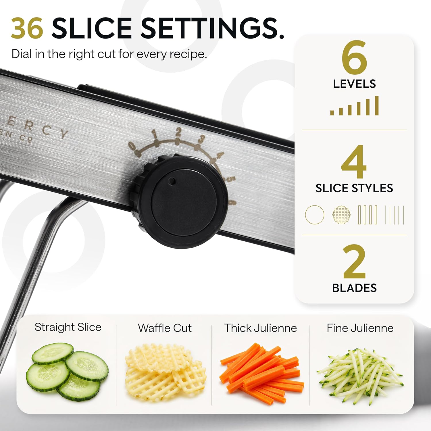 Gramercy Mandoline Slicer for Kitchen, Adjustable V-Blade Stainless Steel Vegetable Slicer with Waffle and Julienne Blades, Cut-Resistant Gloves, Cleaning Brush, Safety Lock, Dishwasher Safe
