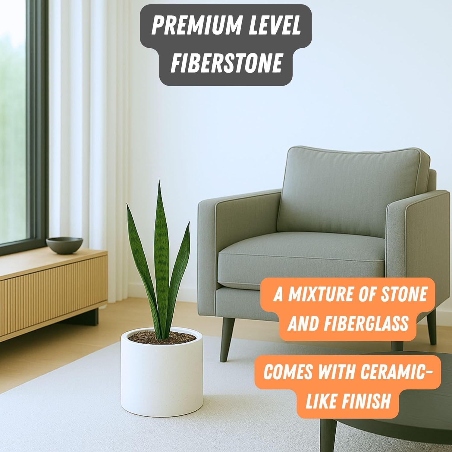 Fox & Fern Plant Pot, Large Plant Pots for Indoor & Outdoor, UV & Frost Resistant Plant Vase with Drainage Plug, Fiberstone, Large Indoor Pots for Plants & Flowers, House Indoor Plant Pot, Single Pot
