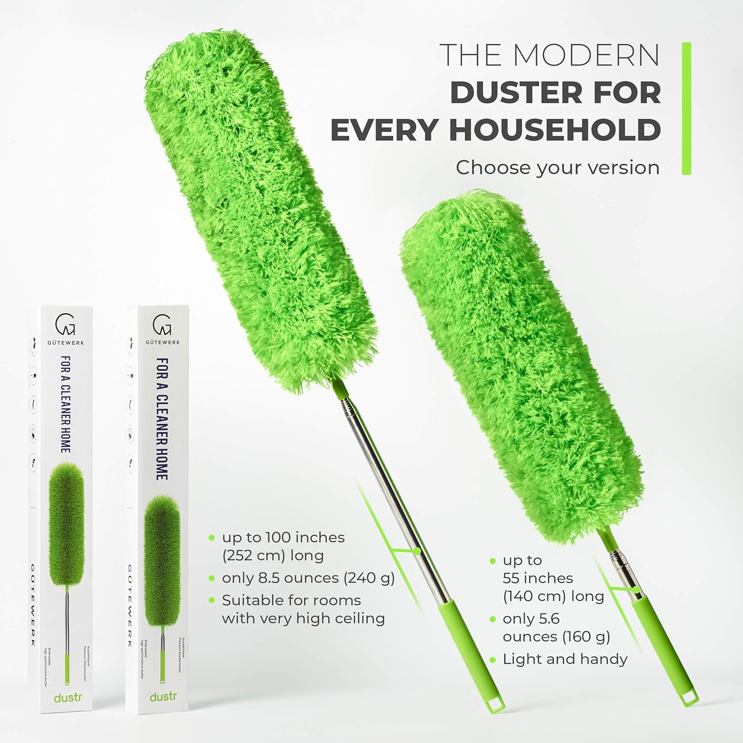 Extendable Microfiber Feather Duster, Feather Dusters for Cleaning, Ceiling Fan Dust and Cobweb Cleaner - Electrostatic Bendable Head - up to 55 Inch