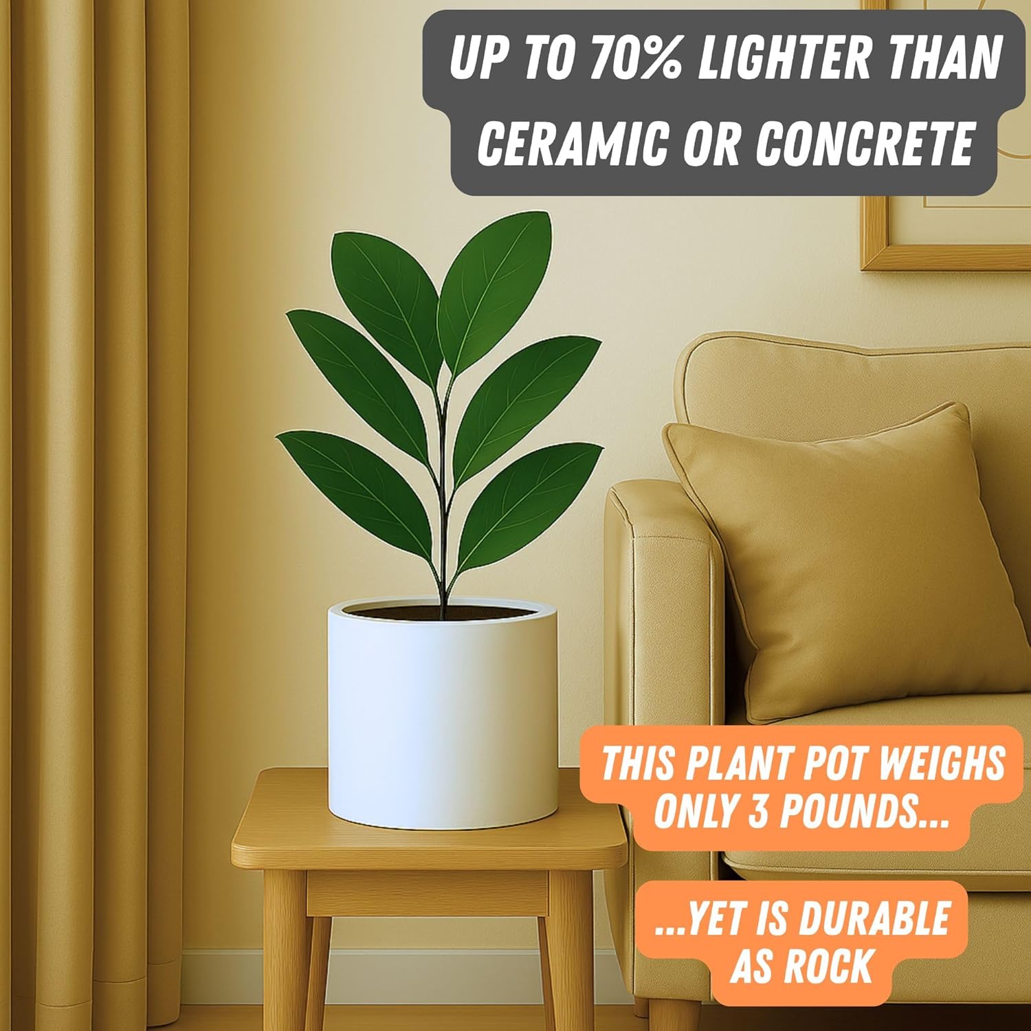 Fox & Fern Plant Pot, Large Plant Pots for Indoor & Outdoor, UV & Frost Resistant Plant Vase with Drainage Plug, Fiberstone, Large Indoor Pots for Plants & Flowers, House Indoor Plant Pot, Single Pot