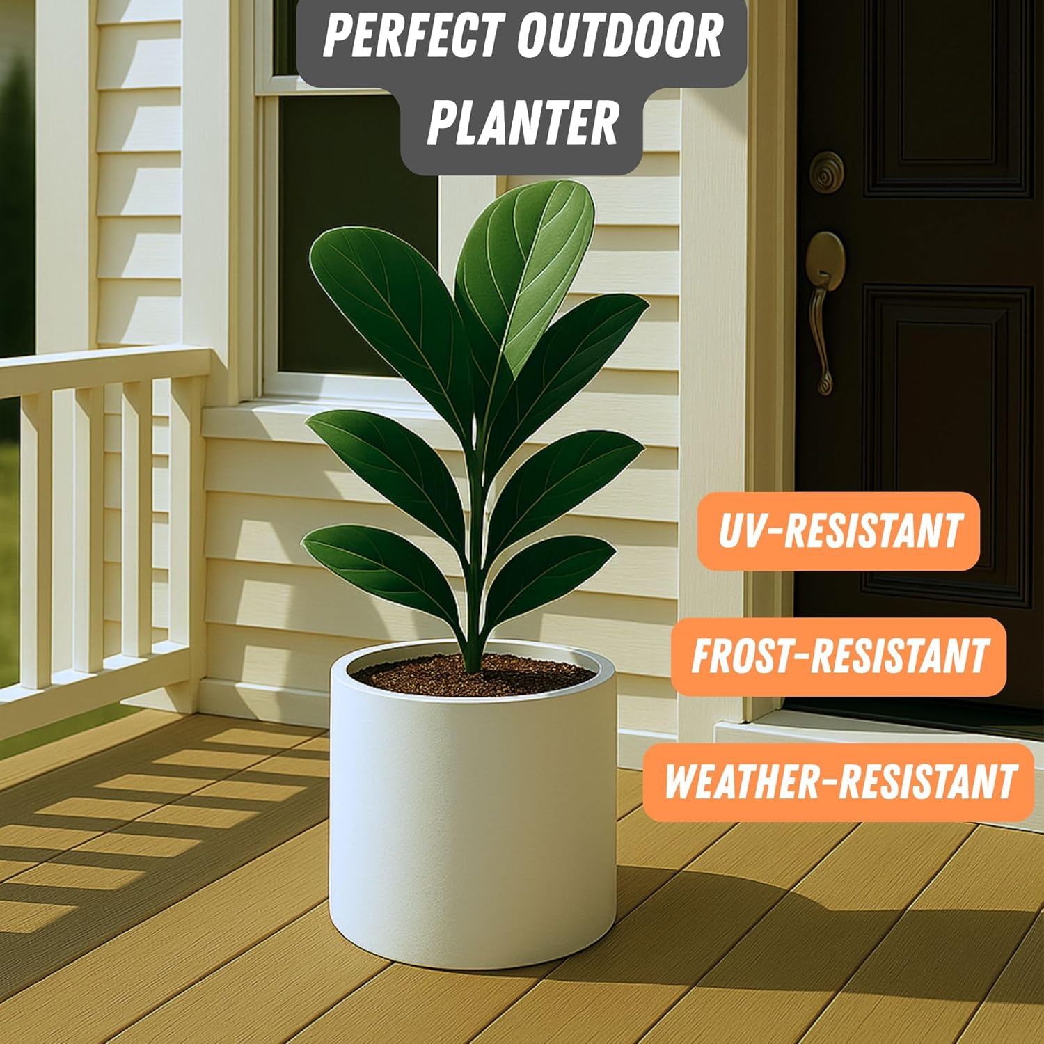 Fox & Fern Plant Pot, Large Plant Pots for Indoor & Outdoor, UV & Frost Resistant Plant Vase with Drainage Plug, Fiberstone, Large Indoor Pots for Plants & Flowers, House Indoor Plant Pot, Single Pot