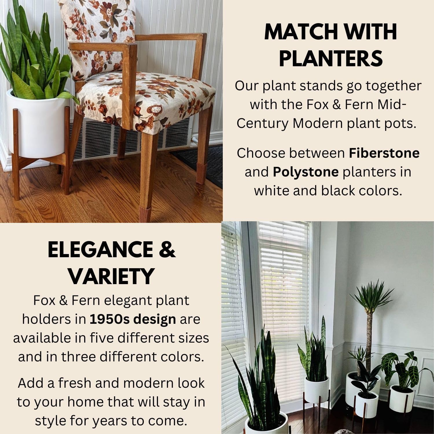 Fox & Fern Mid Century Plant Stand — 10 Inch Fixed Size Wooden Plant Stand for Indoor Planters (Not Included) - Raised Flower Pot Holder for Indoors - Plug In Design - Two Height Options - Acacia