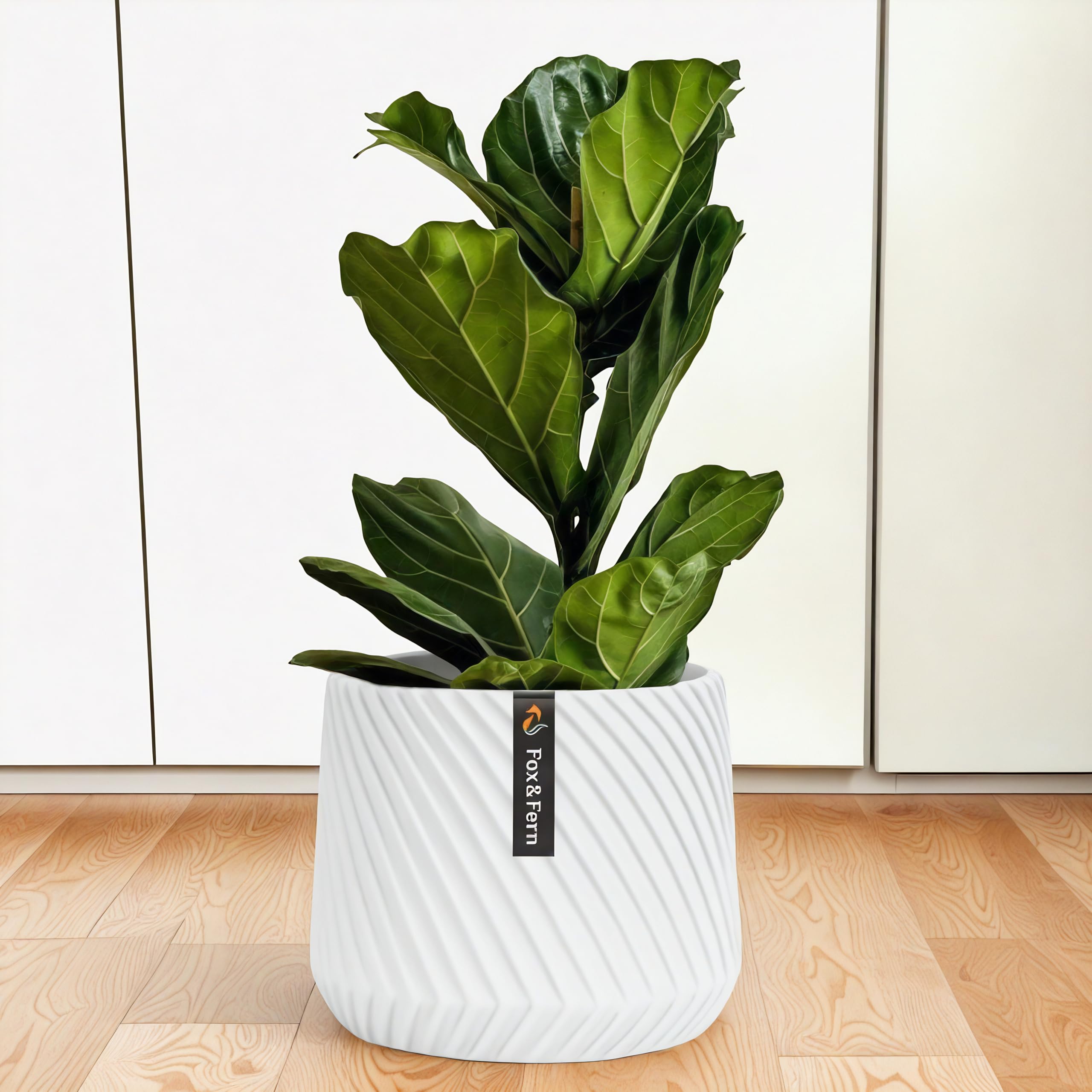 Fox & Fern Plant Pot, Large Plant Pots for Indoor & Outdoor, UV & Frost Resistant Plant Vase with Drainage Plug, Fiberstone, Large Indoor Pots for Plants & Flowers, House Indoor Plant Pot, Single Pot