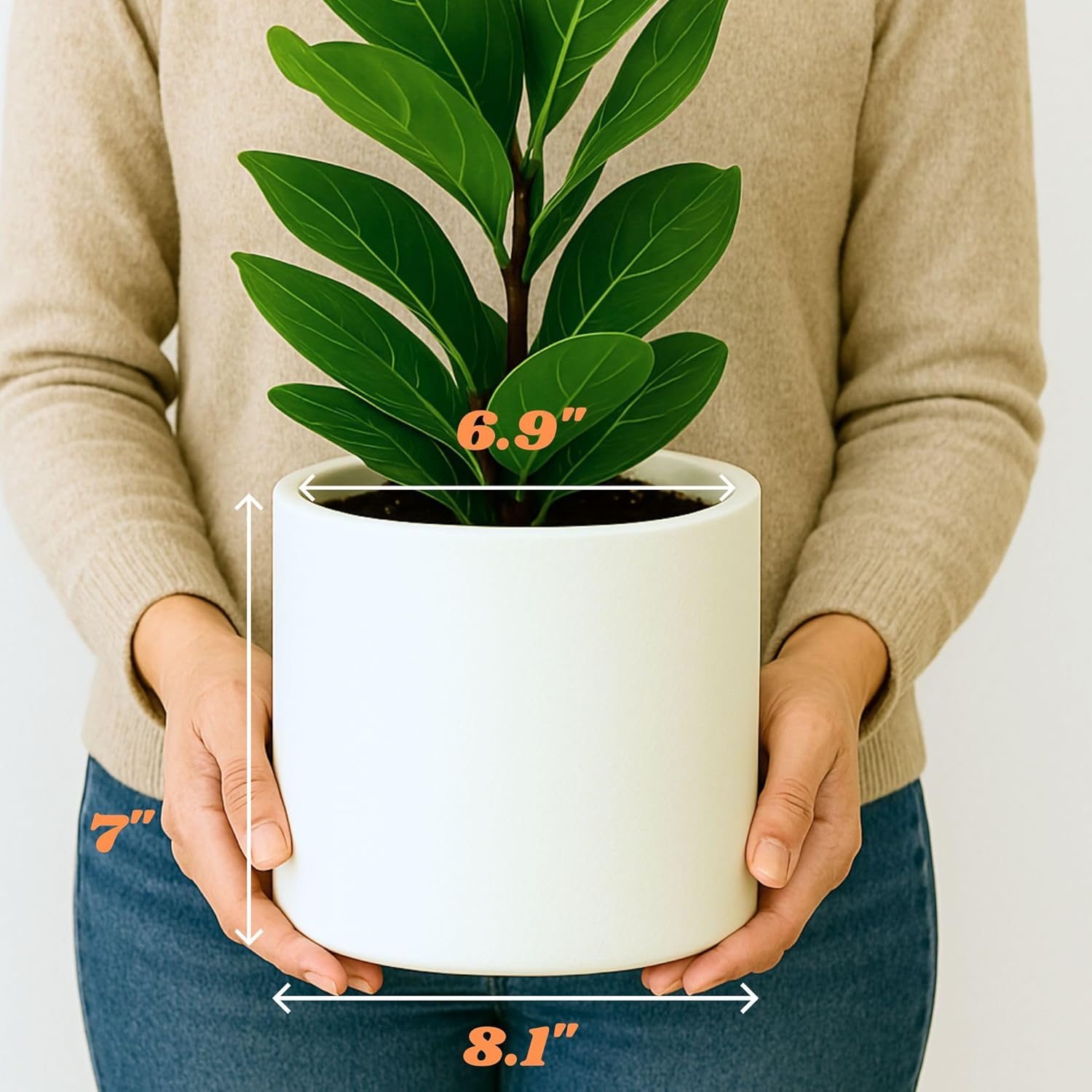 Fox & Fern Plant Pot, Large Plant Pots for Indoor & Outdoor, UV & Frost Resistant Plant Vase with Drainage Plug, Fiberstone, Large Indoor Pots for Plants & Flowers, House Indoor Plant Pot, Single Pot