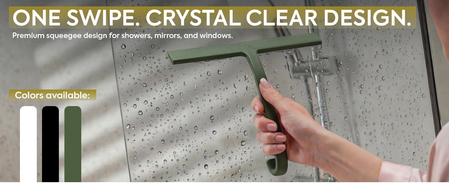GÜTEWERK Shower Squeegee for Glass Doors – Bathroom Squeegee for Shower Glass & Tile Walls, Streak-Free & No-Squeak Silicone Blade, Stainless Steel Core, Hang Hook + Suction Cup, Green, 10 Inch - Custom Image
