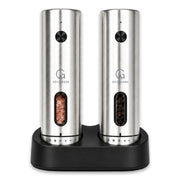 GÜTEWERK Electric Salt and Pepper Grinder Set, Rechargeable Stainless Steel Mill with Charging Dock, 6 Coarseness Levels, USB-C, Set of 2