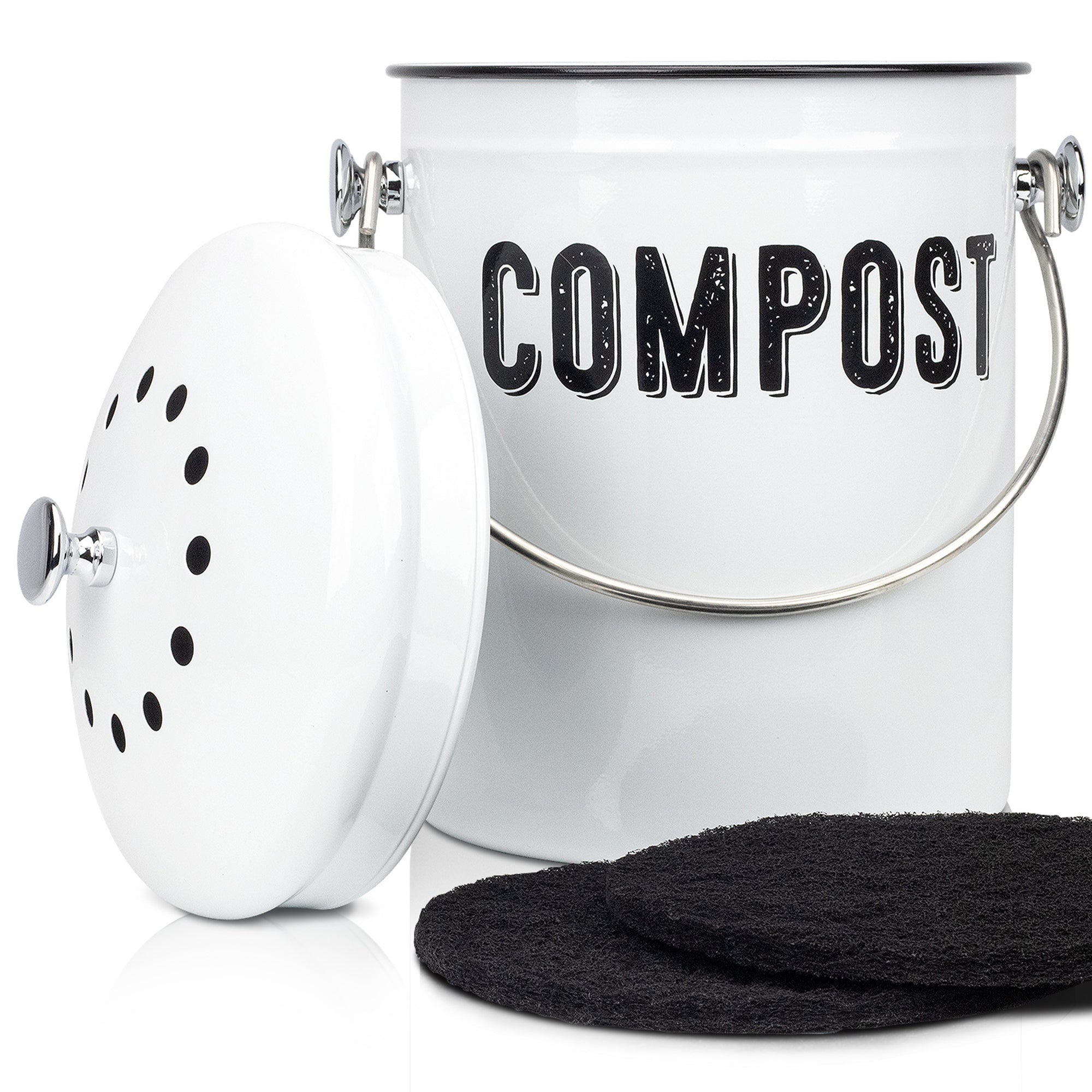 Granrosi Countertop Compost Bin Kitchen, 1.3 Gallon Stainless Steel Indoor Compost Bucket with Lid – Farmhouse Design, Odorless & Rust-Free Counter Pail with Carry Handle and 3 Charcoal Filters