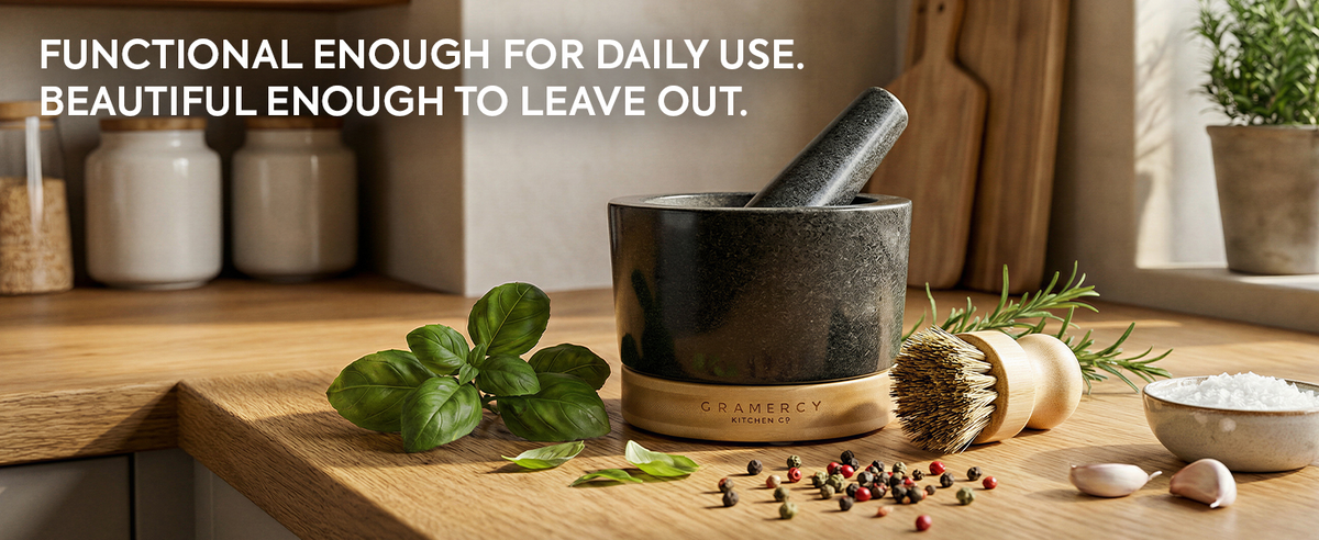 Gramercy Granite Mortar and Pestle Set Bamboo Base - Custom Image