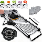 Gramercy Adjustable Mandoline Food Slicer, Mandoline Slicer for Kitchen, Mandolin, Potato, Tomato, Carrot, Vegetable, Fruit and Onion Cutter - Stainless Steel - INCLUDING 1 Pair Cut-Resistant Gloves